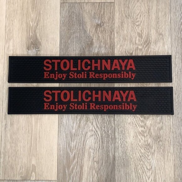 Brand New 2 Stolichnaya Stoli Vodka Bar Spill Rail Mats 20.5 x 3.5 - Picture 1 of 4